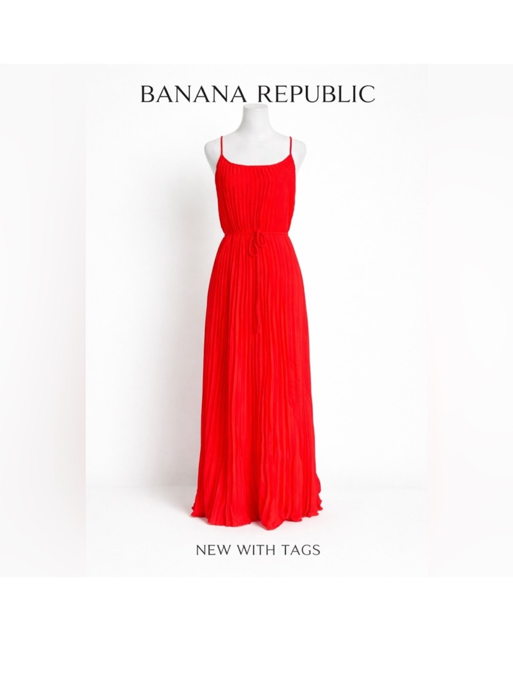 Banana Republic orange red pleated slip on cami maxi dress Size 2P